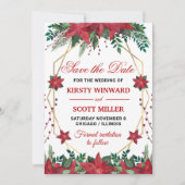 水彩ポインセチア結婚式の日付を保存 招待状 (正面)