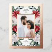 水彩ポインセチア花と写真と金ゴールド 箔シーズンポストカード (正面)