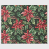 水彩ポインセチア花クリスマスパターン ラッピングペーパー (フラット)
