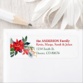 水彩ポインセチア花クリスマスリターン ラベル (インサイチュ)