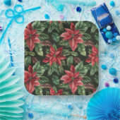 水彩ポインセチア花クリスマス ペーパープレート (パーティー)