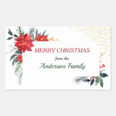 水彩ポインセチア花ホリークリスマス 長方形シール (正面)