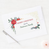 水彩ポインセチア花ホリークリスマス 長方形シール (封筒)