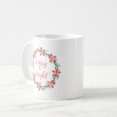 水彩ポインセチア葉リース コーヒーマグカップ (正面左)