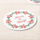水彩ポインセチア葉リース ラウンドペーパーコースター (アングル)