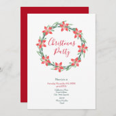 水彩ポインセチア葉リース 招待状 (正面/裏面)
