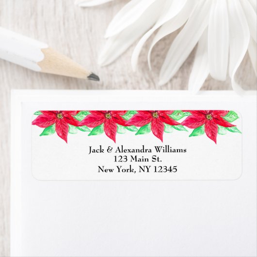 水彩ポインセチア赤フローラ差出人住所 ラベル (インサイチュ)