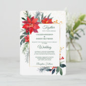水彩ポインセチア金ゴールドフレームクリスマスフォーマル 招待状 (スタンド正面)