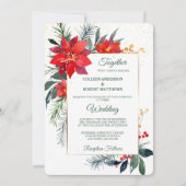 水彩ポインセチア金ゴールドフレームクリスマスフォーマル 招待状 (正面)