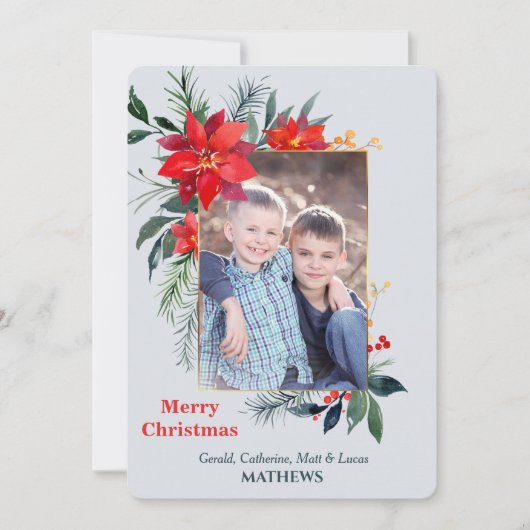 水彩ポインセチア金ゴールドフレーム縦写真 (正面)