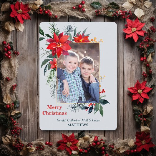 水彩ポインセチア金ゴールドフレーム縦写真