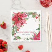 水彩ポインセチア金ゴールド(ばちゃばちゃ)跳ねる パーソナライズされた スタンダードランチョンナプキン (インサイチュ)