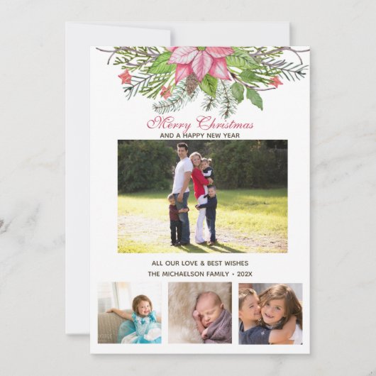 水彩ポインセチア4数々のコラージュ – 写真 カード (正面)