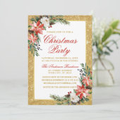 水彩ポインセチア グリッター クリスマスパーティー 赤 招待状 (スタンド正面)