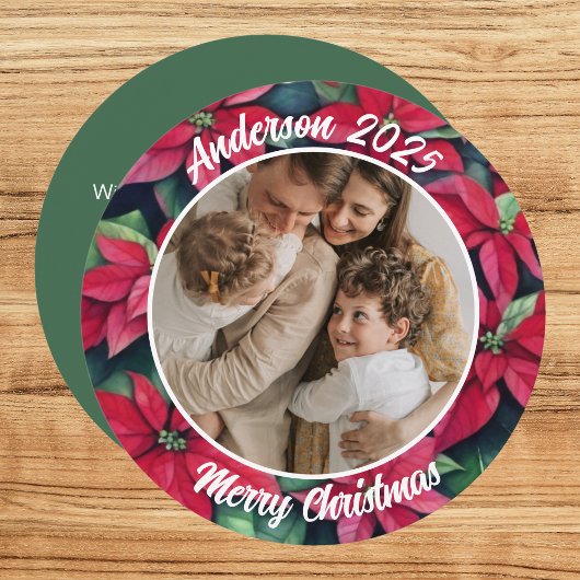 水彩ポインセチア ファミリー クリスマス ラウンド