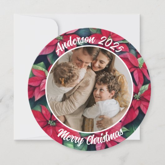 水彩ポインセチア ファミリー クリスマス ラウンド (正面)