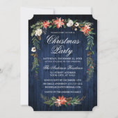 水彩ポインセチア ブルーウッド クリスマスパーティー 招待状 (正面)