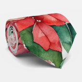 水彩ポインセチア&ホリークリスマスフローラ ネクタイ (ロール)
