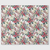 水彩ポインセチア&ホリークリスマス ラッピングペーパー (フラット)