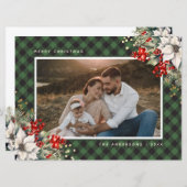 水彩ポインセチア ホリー グリーン 写真 クリスマス (正面/裏面)