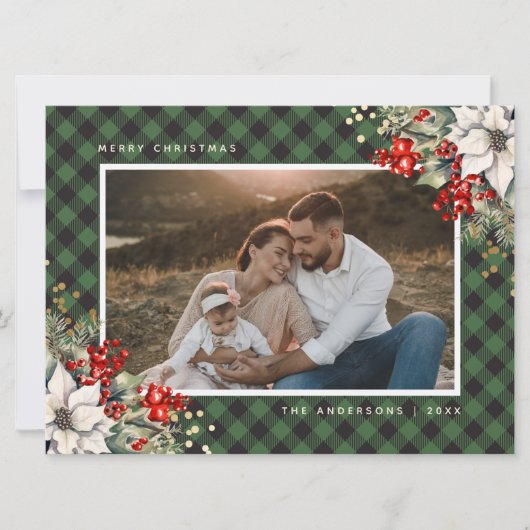 水彩ポインセチア ホリー グリーン 写真 クリスマス (正面)