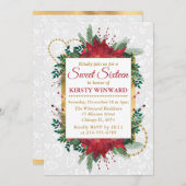 水彩ポインセチア 冬のクリスマス スイート16 招待状 (正面/裏面)