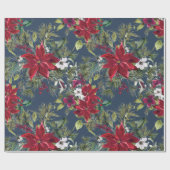 水彩ポインセチア、柊、松のクリスマスパーティー ラッピングペーパー (フラット)