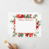 水彩ポインセチア 赤 花 グリーン ゴールド ノートカード (正面/裏面インサイチュ)