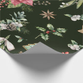 水彩ポインセッタクリスマスパターン ラッピングペーパー (角)