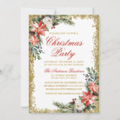 水彩ポインセティアクリスマスパーティーグリッター赤 招待状 (正面)