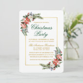 水彩ポインセティアクリスマスパーティー金ゴールド緑 招待状 (スタンド正面)
