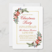 水彩ポインセティアクリスマスパーティー金ゴールド赤 招待状 (正面)