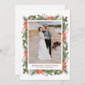 水彩ポインセティアスクリスマスフレ結婚ーム シーズンカード (正面/裏面)