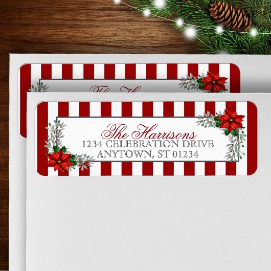 水彩ポインセティアスクリスマス ラベル