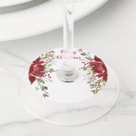 水彩ポインセティアスフローラクリスマスパーティー ワイングラスタグ