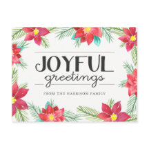 水彩ポインセティアスホリデーハガキ
