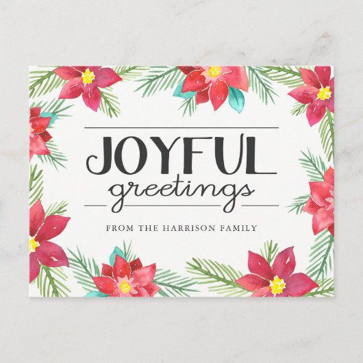 水彩ポインセティアスホリデーハガキ シーズンポストカード (正面)