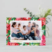 水彩ポインセティアス&ベリーハッピーホリデー 箔シーズンカード (立ち正面)