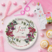 水彩ポインセティア、柊、松のクリスマスパーティー ペーパープレート (パーティー)