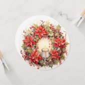 水彩ポインセティシアクリスマスリース カード (正面/裏面インサイチュ)