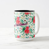 水彩ポインセティパターン（の模様が）あるア ツートーンマグカップ (正面右)