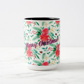 水彩ポインセティパターン（の模様が）あるア ツートーンマグカップ (中央)