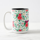 水彩ポインセティパターン（の模様が）あるア ツートーンマグカップ (左)