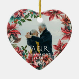 水彩ポインセ結婚チア記念日2写真 セラミックオーナメント