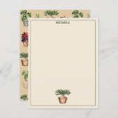 水彩ポッテッドプラントテラコッタポット名 ノートカード (正面/裏面)