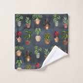 水彩ポッテッドプラントテラコッタポット 素朴 バスタオルセット (ウォッシュタオル)