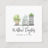水彩ポットハウスプラントシグネチャースクリプト スクエア名刺 (正面)