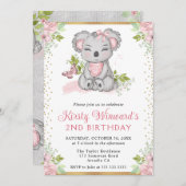 水彩ポップなコアラの女の子の2歳誕生日 招待状 (正面/裏面)