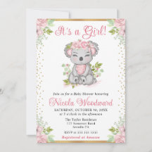 水彩ポップなコアラの女の子 ベビーシャワー