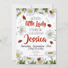 水彩ポップな誕生日の女の子とコバチ 招待状